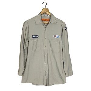 USAir Beige Work Shirt With Lead Mechanic Patch & Name Tag Vintage Size Large